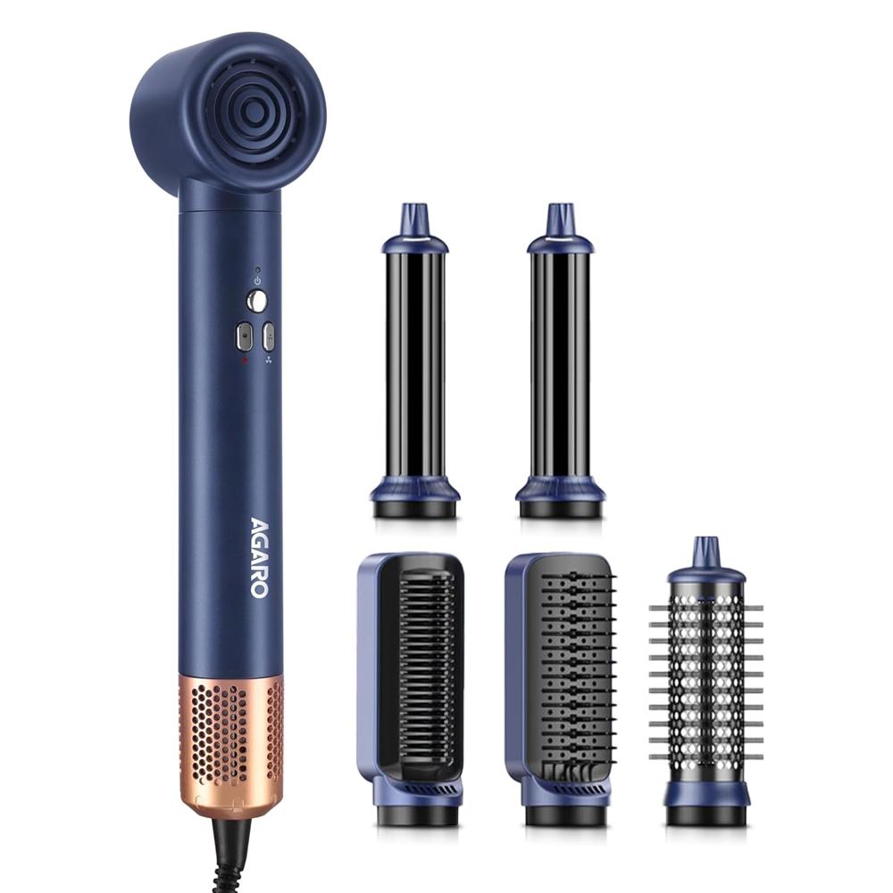 AGARO Imperial Multifunctional 6-in-1 Hair Styler, Brushless 1200W Motor, High Speed Ionic Hair Dryer, Blow Dryer Brush, Detachable Hair Styling Tools, Volumizing, Drying, Smoothing, Men & women, Blue 34141