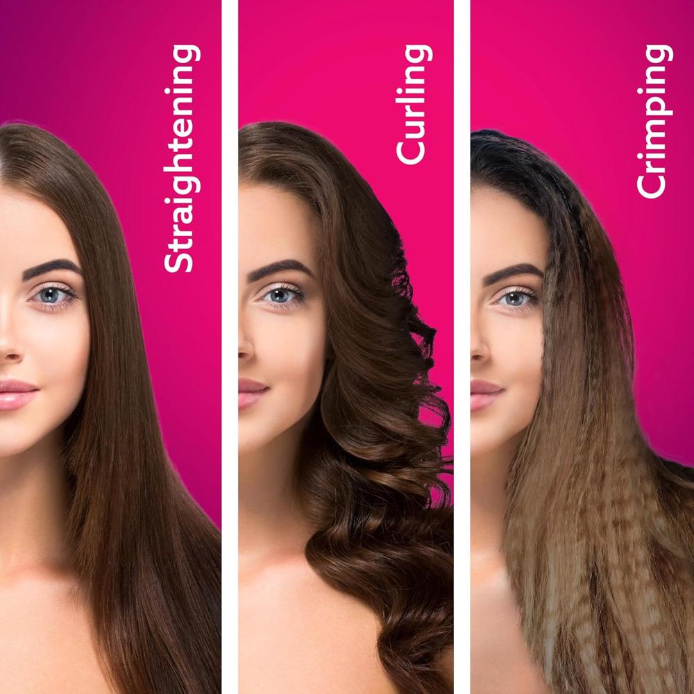 AGARO 3in1 Hair Styler, Straightener, Crimper, Curler For Women, Keratin Infused Ceramic Coated Plate, Variable Style Settings, Hair styling, Colour Black & Rose Gold  33878