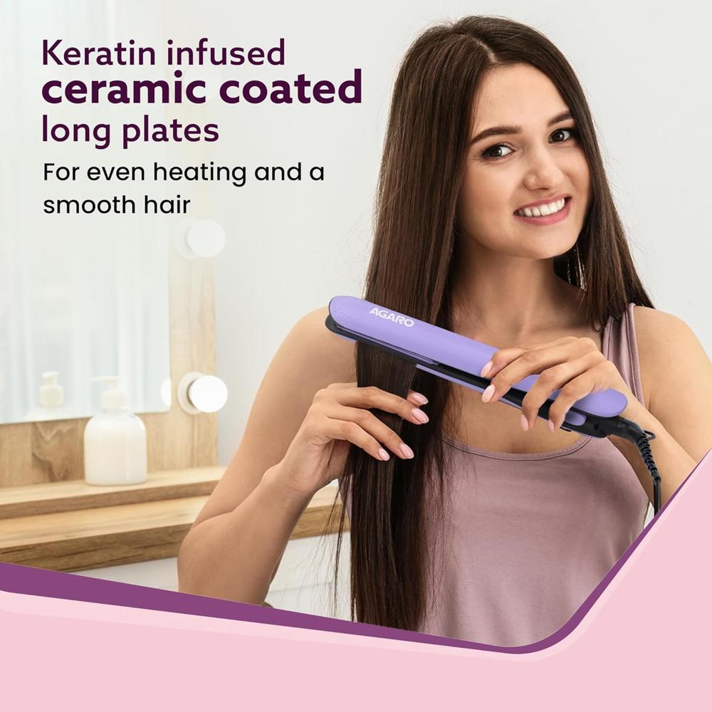 AGARO Hair Straightener, Keratin Infused Ceramic Coated Plates, Fast Heating, PTC Heating, Hair Straightening, Hair Styling For Women, Blue, HS1917 34136