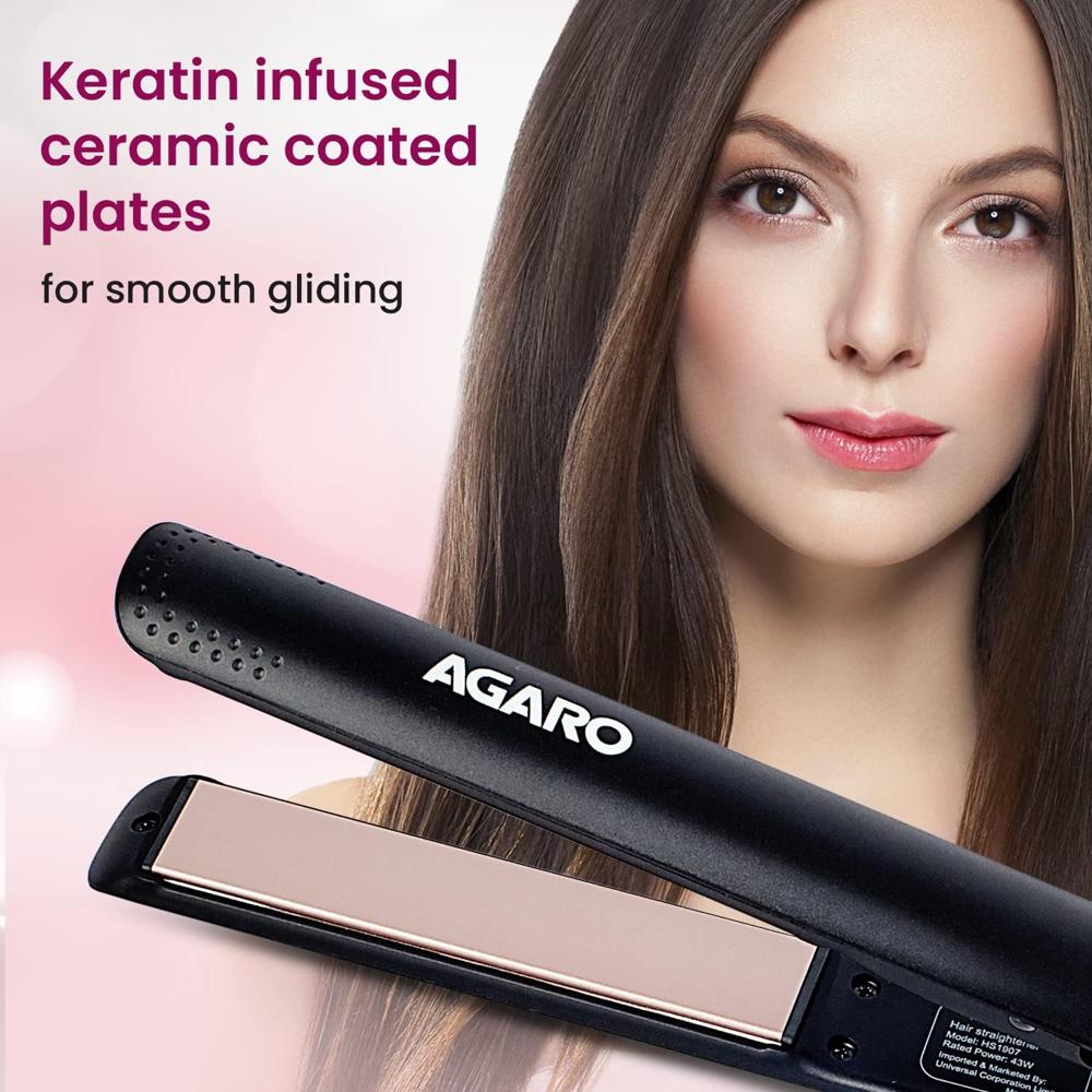 AGARO HS1907 Hair Straightener, Keratin Infused Ceramic Coated Plates, Fast Heating, PTC Heating, Hair Straightening, Hair Styling For Women ,Black  33913