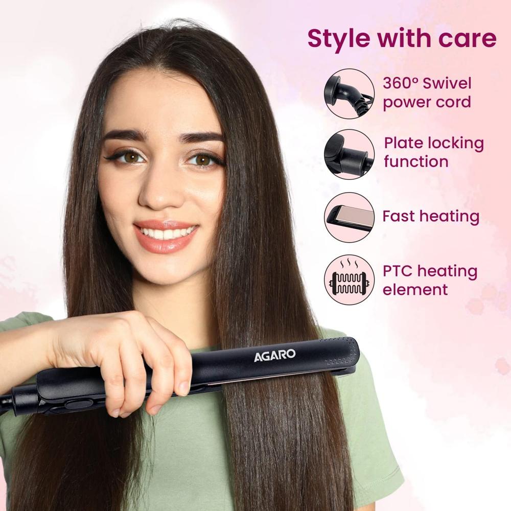 AGARO HS1907 Hair Straightener, Keratin Infused Ceramic Coated Plates, Fast Heating, PTC Heating, Hair Straightening, Hair Styling For Women ,Black  33913