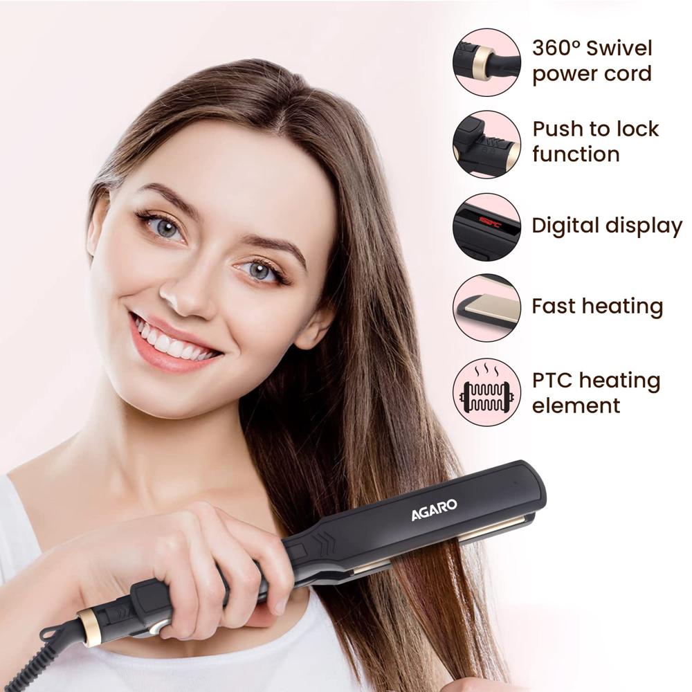 AGARO Hair Straightener, Ceramic Coated Plates, Adjustable Temperature, PTC Heating, Fast Heating, Hair Straightening, Hair Styling Iron For women HS1947 33911