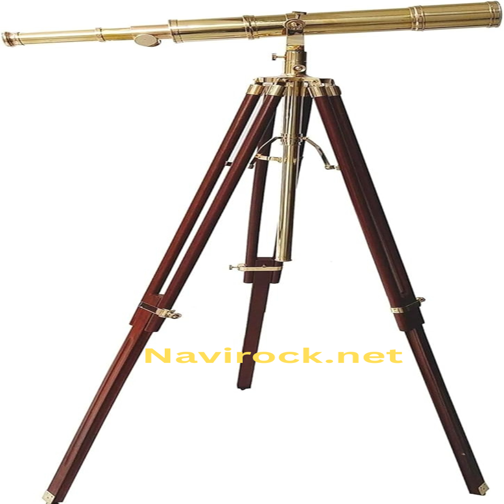 Vintage Brass Telescope Single Barrel Arc Design Nautical Maritime Decorative Spyglass with Adjustable Wooden