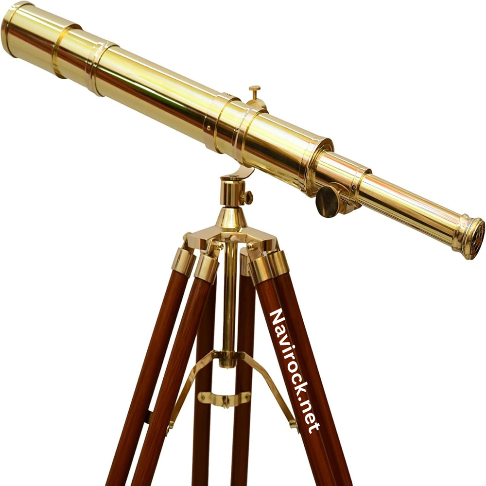 Vintage Brass Telescope Single Barrel Arc Design Nautical Maritime Decorative Spyglass with Adjustable Wooden