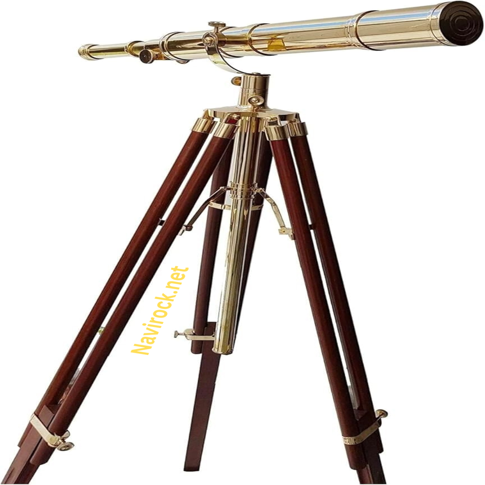 Vintage Brass Telescope Single Barrel Arc Design Nautical Maritime Decorative Spyglass with Adjustable Wooden