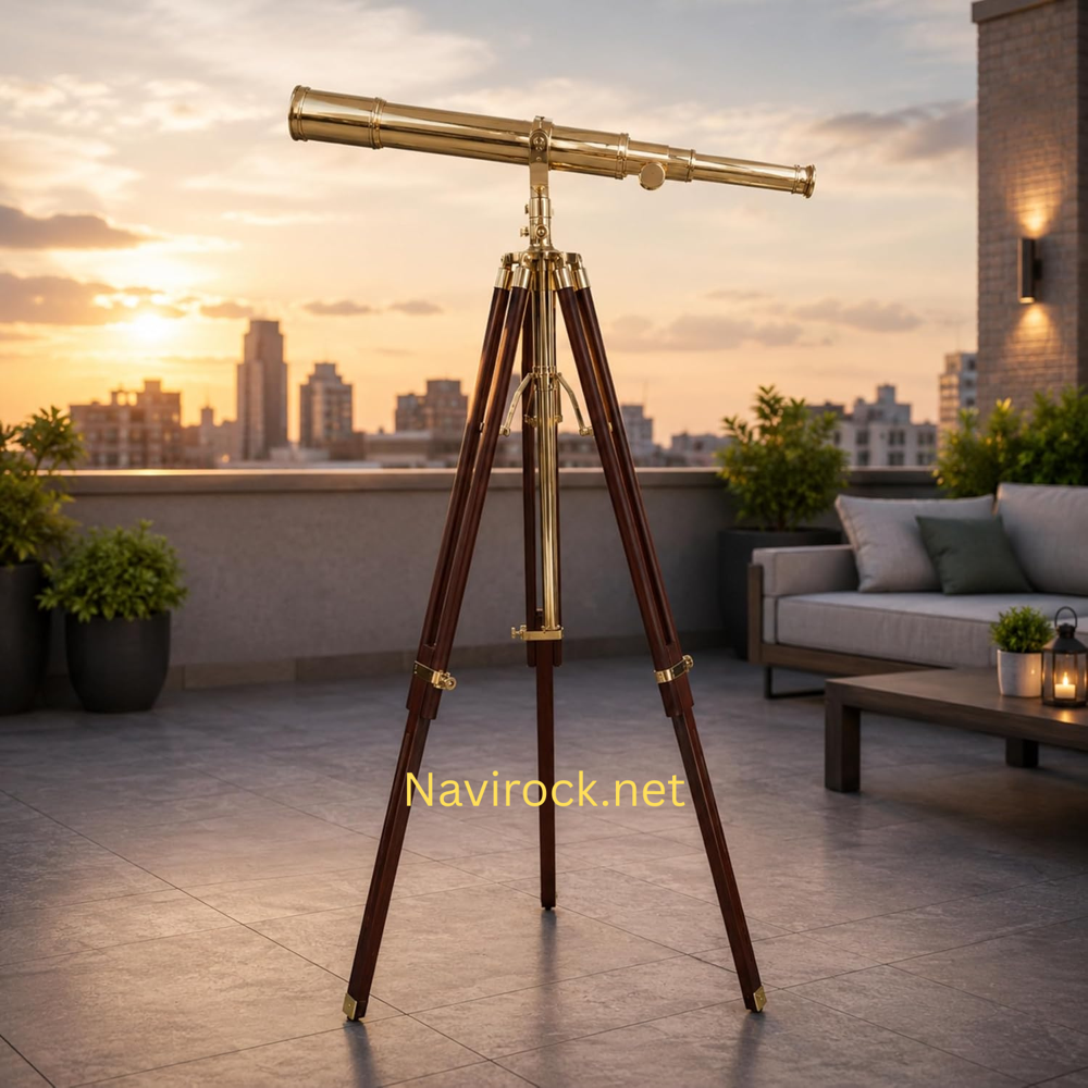 Vintage Brass Telescope Single Barrel Arc Design Nautical Maritime Decorative Spyglass with Adjustable Wooden