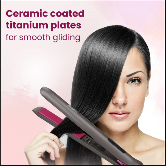 AGARO Ceramic Coated Titanium Plate, Fast PTC Heating, Hair Styling HS1957 Hair Straightener (Dark Grey & Purple) 33912
