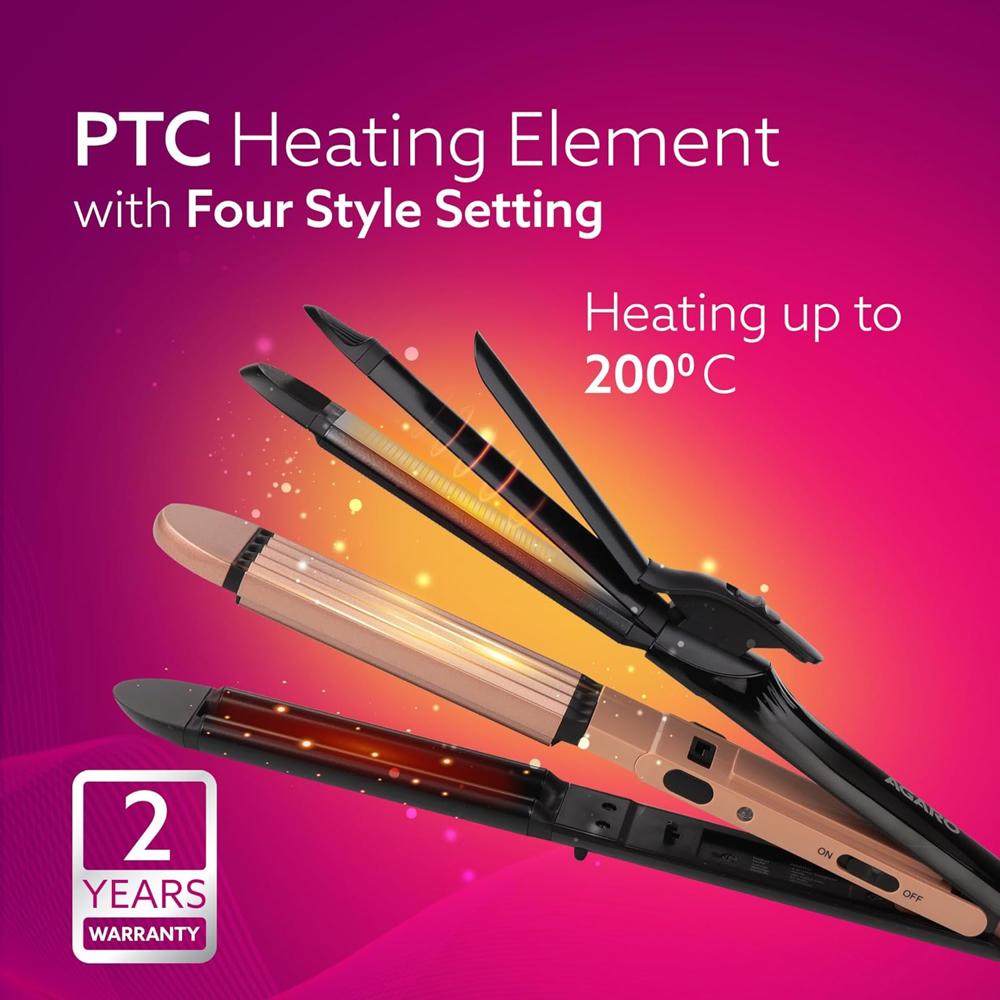 AGARO 4 in1 hair Straightener,Wavy Hair, Crimper, Curler, Hair Styler, Keratin Infused Ceramic Coated Plate, Variable Style Settings, Hair Styling, Black & Rose Gold, HS1719  34135
