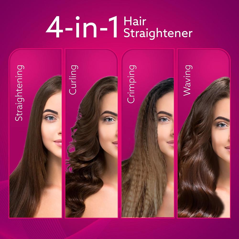 AGARO 4 in1 hair Straightener,Wavy Hair, Crimper, Curler, Hair Styler, Keratin Infused Ceramic Coated Plate, Variable Style Settings, Hair Styling, Black & Rose Gold, HS1719  34135
