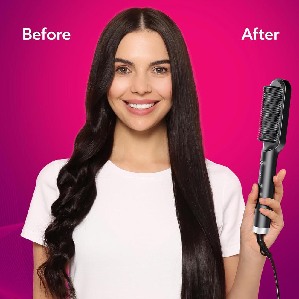 AGARO Hair Straightening Brush, Hair Straightening Comb For Women, Fast Heating, Ionic Care, 5 Heat Settings, Hair Straightener, Hot Brush, Gives Naturally Straight Hair in 5 Mins, Black, HSB2107 33627
