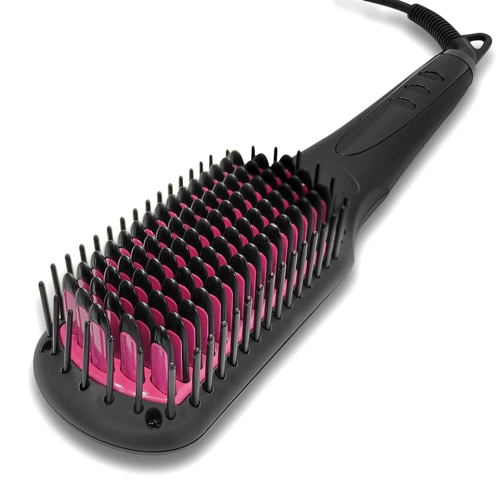 AGARO Hair Straightening Brush, 2-in-1 Hair Straightening and Combing, Ionic Technology, Anti-Scald Feature, Temperature Control and Auto Shut Off Function, Black HSB2206 33774