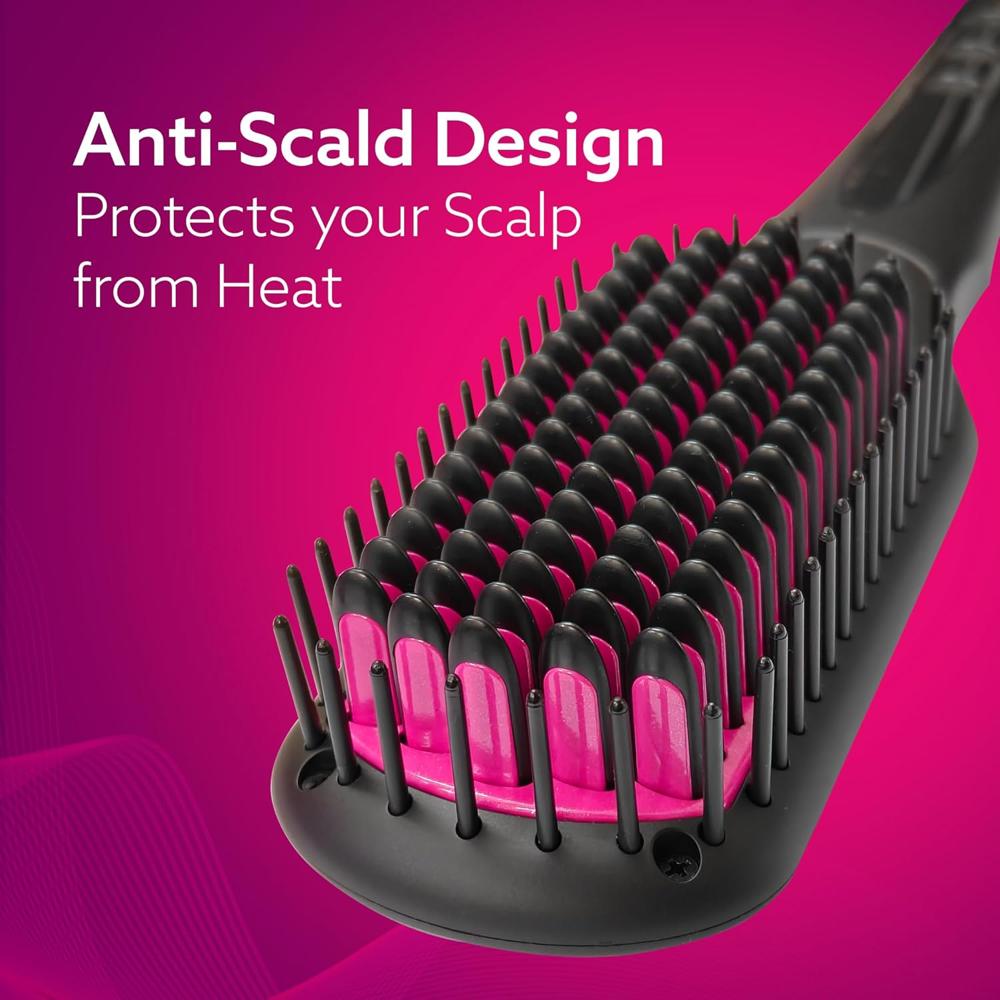 AGARO Hair Straightening Brush, 2-in-1 Hair Straightening and Combing, Ionic Technology, Anti-Scald Feature, Temperature Control and Auto Shut Off Function, Black HSB2206 33774