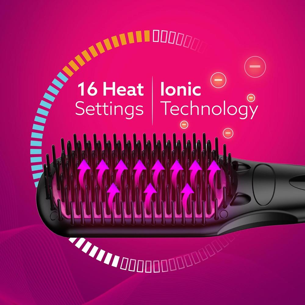 AGARO Hair Straightening Brush, 2-in-1 Hair Straightening and Combing, Ionic Technology, Anti-Scald Feature, Temperature Control and Auto Shut Off Function, Black HSB2206 33774