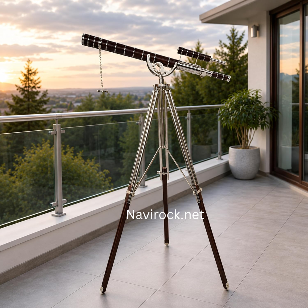 Nautical Brass Telescope with Wooden/Brass Tripod Style Marine Spyglass for Home Decor