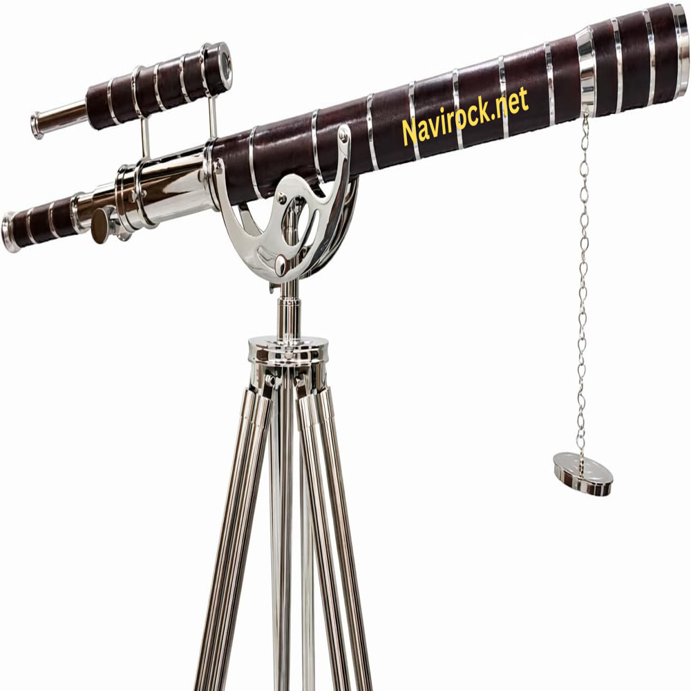 Nautical Brass Telescope with Wooden/Brass Tripod Style Marine Spyglass for Home Decor