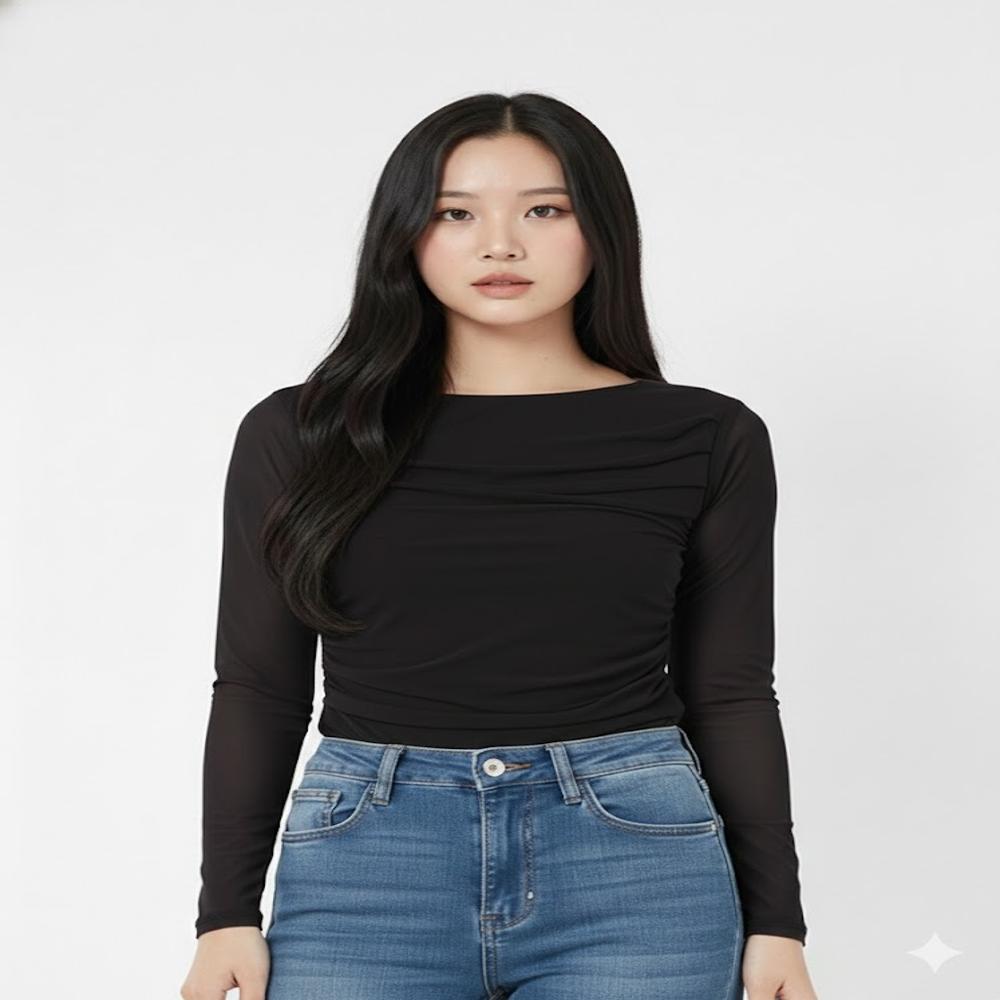 Ladies Black Top - Cotton Blend, Waist Length, Black | Round Neck, Short Sleeves, Regular Fit, All Season