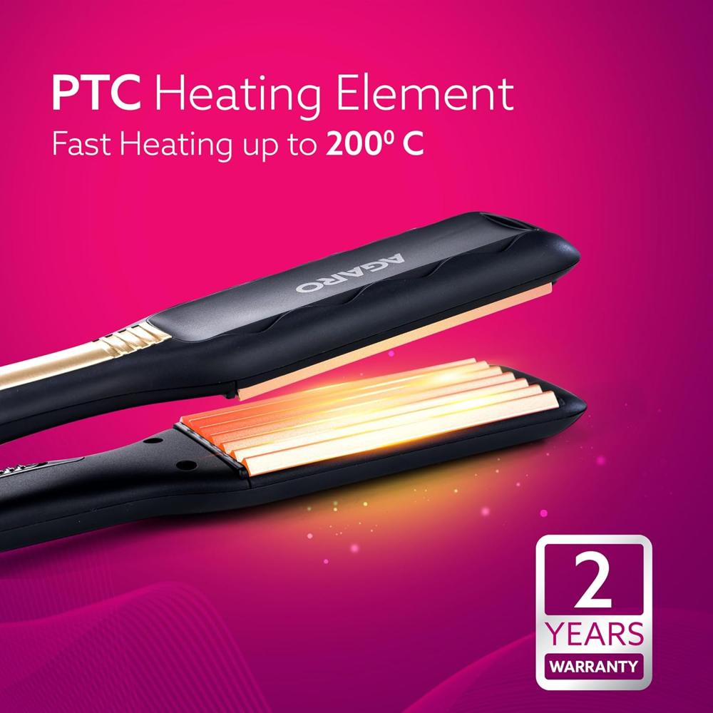 AGARO Hair Crimper for Women, Long Wide Ceramic Coated Plates, Crimping Machine for Hair, Fast heating, PTC Heating, Professional Hair Styling For Women 33908