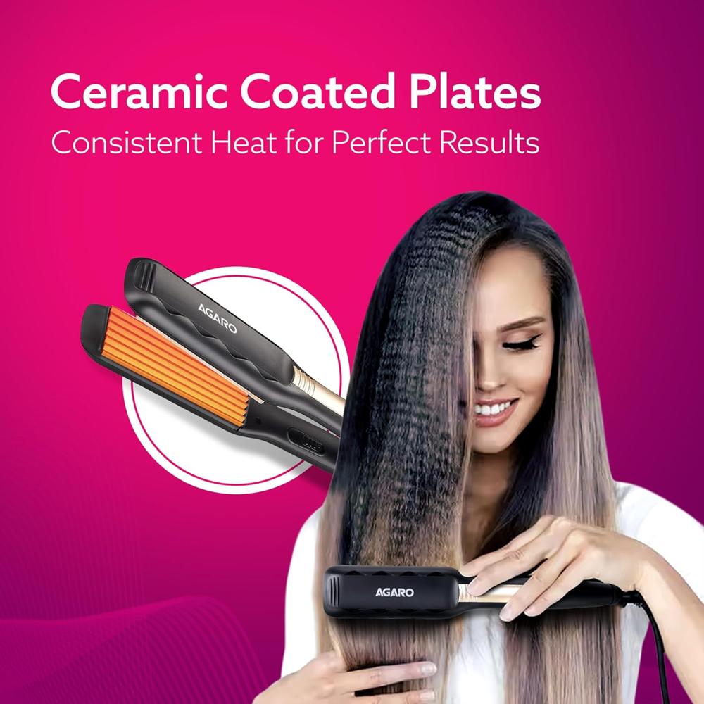 AGARO Hair Crimper for Women, Long Wide Ceramic Coated Plates, Crimping Machine for Hair, Fast heating, PTC Heating, Professional Hair Styling For Women 33908