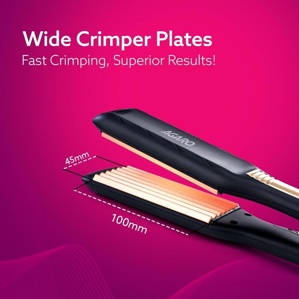 AGARO Hair Crimper for Women, Long Wide Ceramic Coated Plates, Crimping Machine for Hair, Fast heating, PTC Heating, Professional Hair Styling For Women 33908