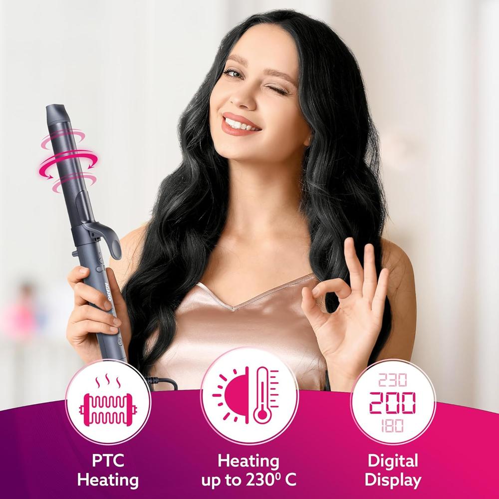 AGARO Prima Rotating Hair Curler,32 mm Ceramic Coated Barrel,Automatic Curling,Fast Heating,Ceramic Coated Titanium Barrel For Long/Medium Hair,Professional Self Curling Hair Styler,For Women,Black 33196