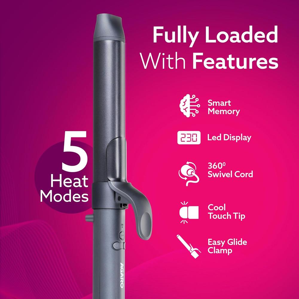 AGARO Prima Rotating Hair Curler,32 mm Ceramic Coated Barrel,Automatic Curling,Fast Heating,Ceramic Coated Titanium Barrel For Long/Medium Hair,Professional Self Curling Hair Styler,For Women,Black 33196