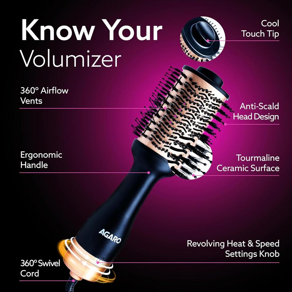 AGARO Hot Air Brush for Hair, Blow Dryer Brush, Volumizer & Styler, 1200W HV2179  33628