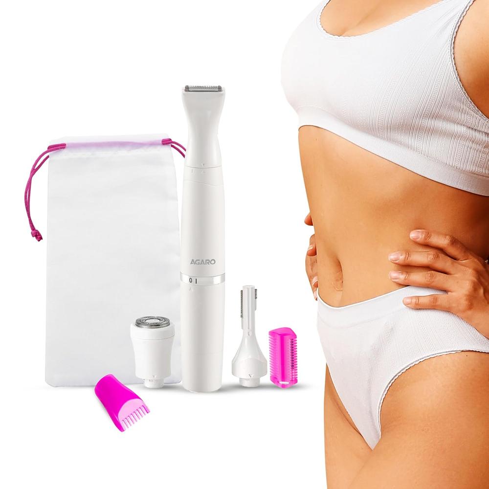 Agaro Rechargeable 3-In-1 Multi Trimmer For Women Multipurpose Hair Remover For Women Face Leg Eyebrow Underarms Bikini Trimmer 90 Minutes Runtime White 33622 - Material: Plastic