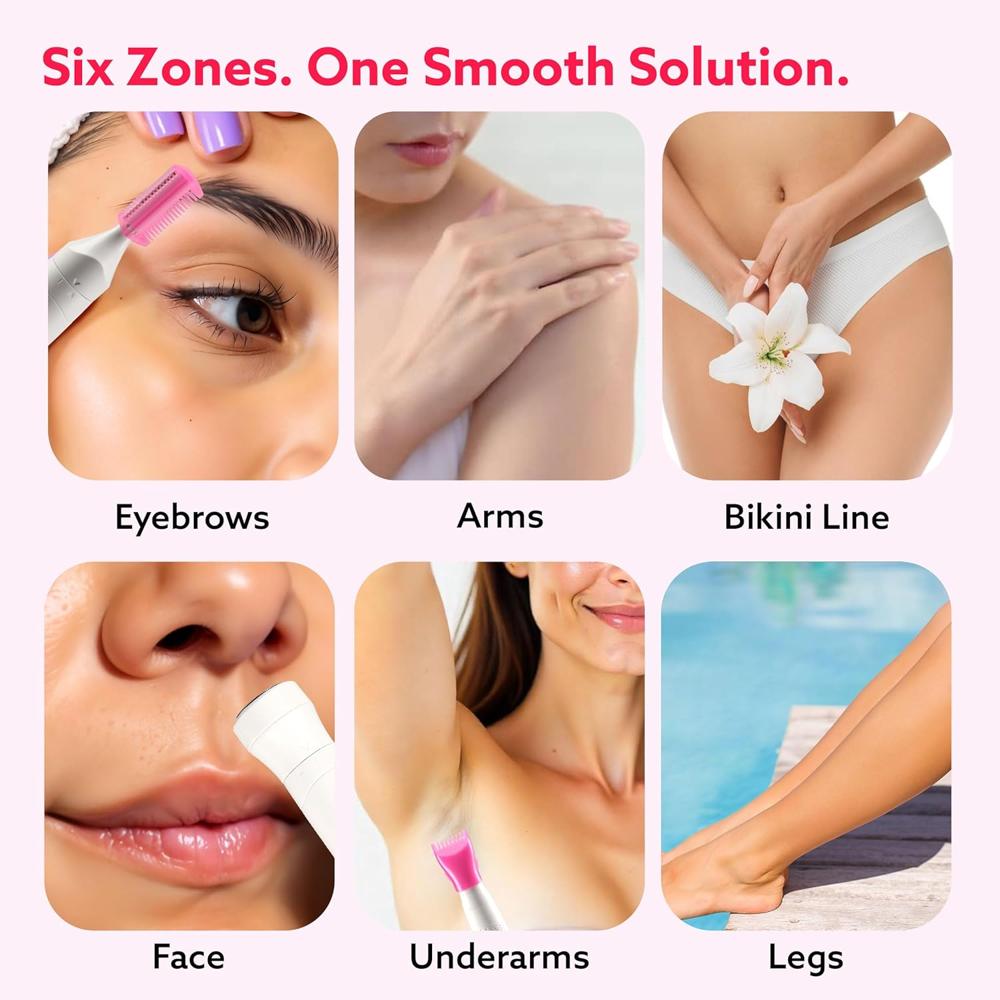 AGARO Rechargeable 3-in-1 Multi Trimmer For Women, Multipurpose Hair Remover for Women, Face, Leg, Eyebrow, Underarms, Bikini Trimmer, 90 minutes Runtime, White 33622