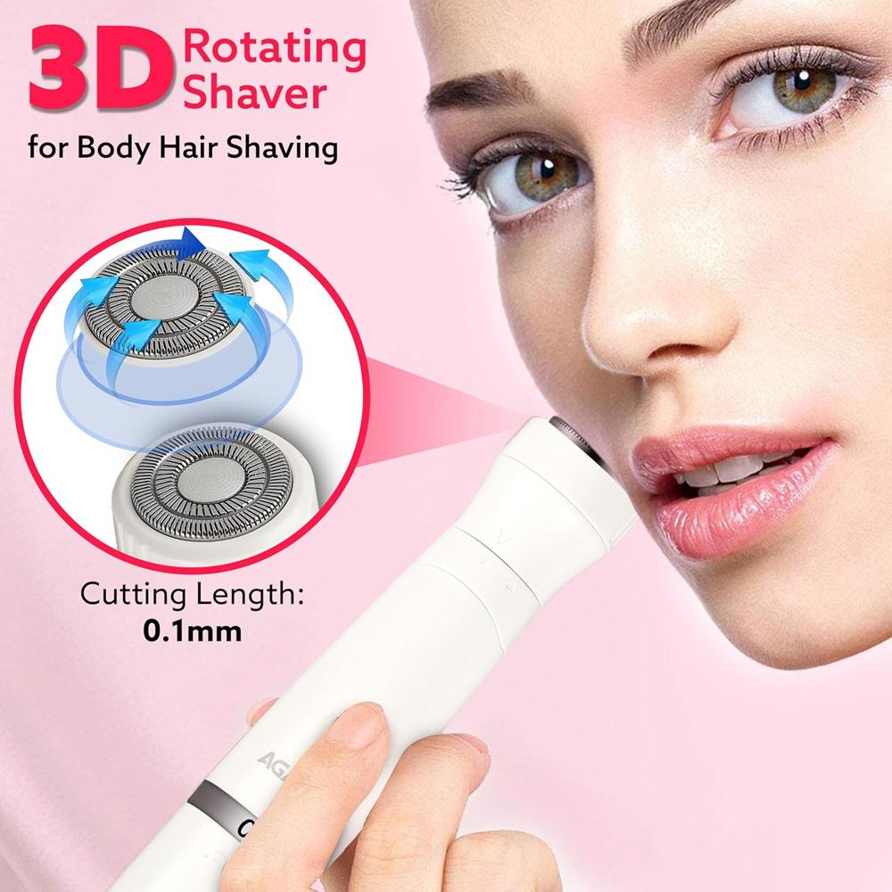 AGARO Rechargeable 3-in-1 Multi Trimmer For Women, Multipurpose Hair Remover for Women, Face, Leg, Eyebrow, Underarms, Bikini Trimmer, 90 minutes Runtime, White 33622