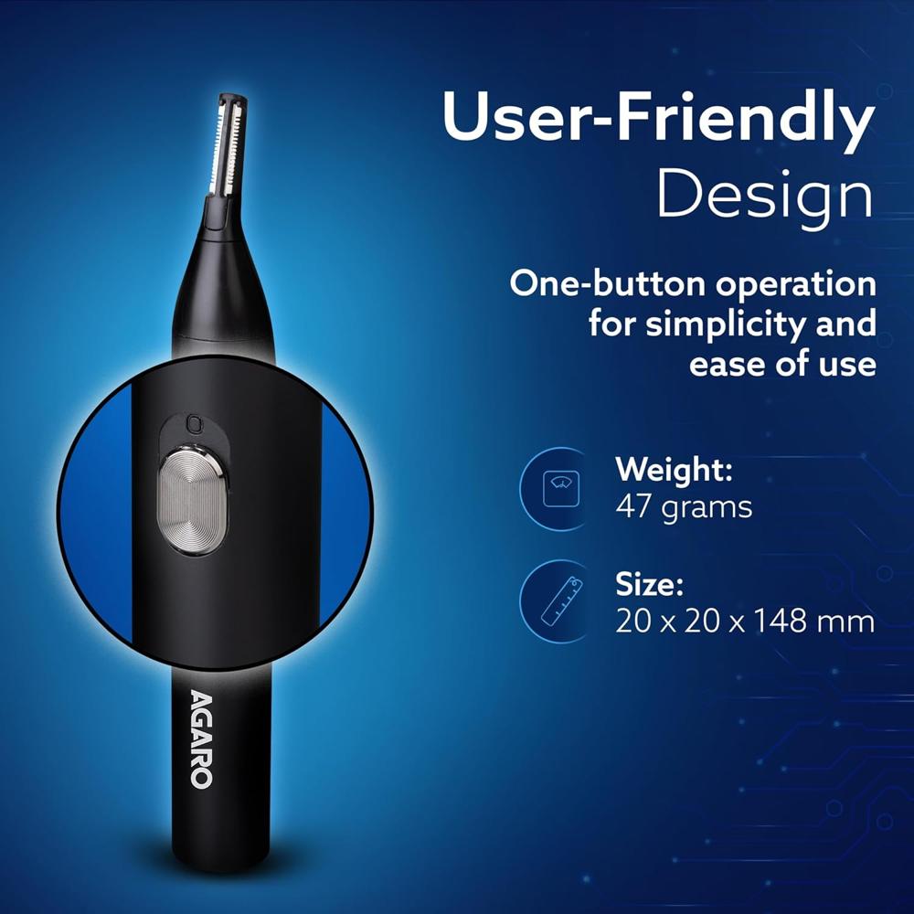 AGARO Nose & Ear Hair Trimmer, Eyebrow Trimming, Rechargeable, Stainless Steel Blade, Face Grooming, Men & Women, NT1727 34183
