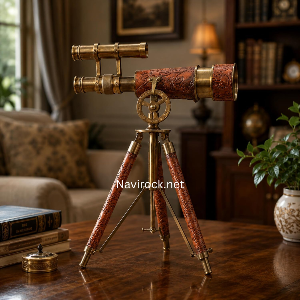 Nautical Vintage Brass Telescope with Leather Wrap Functional Marine Instrument Classic Table Decor Gift