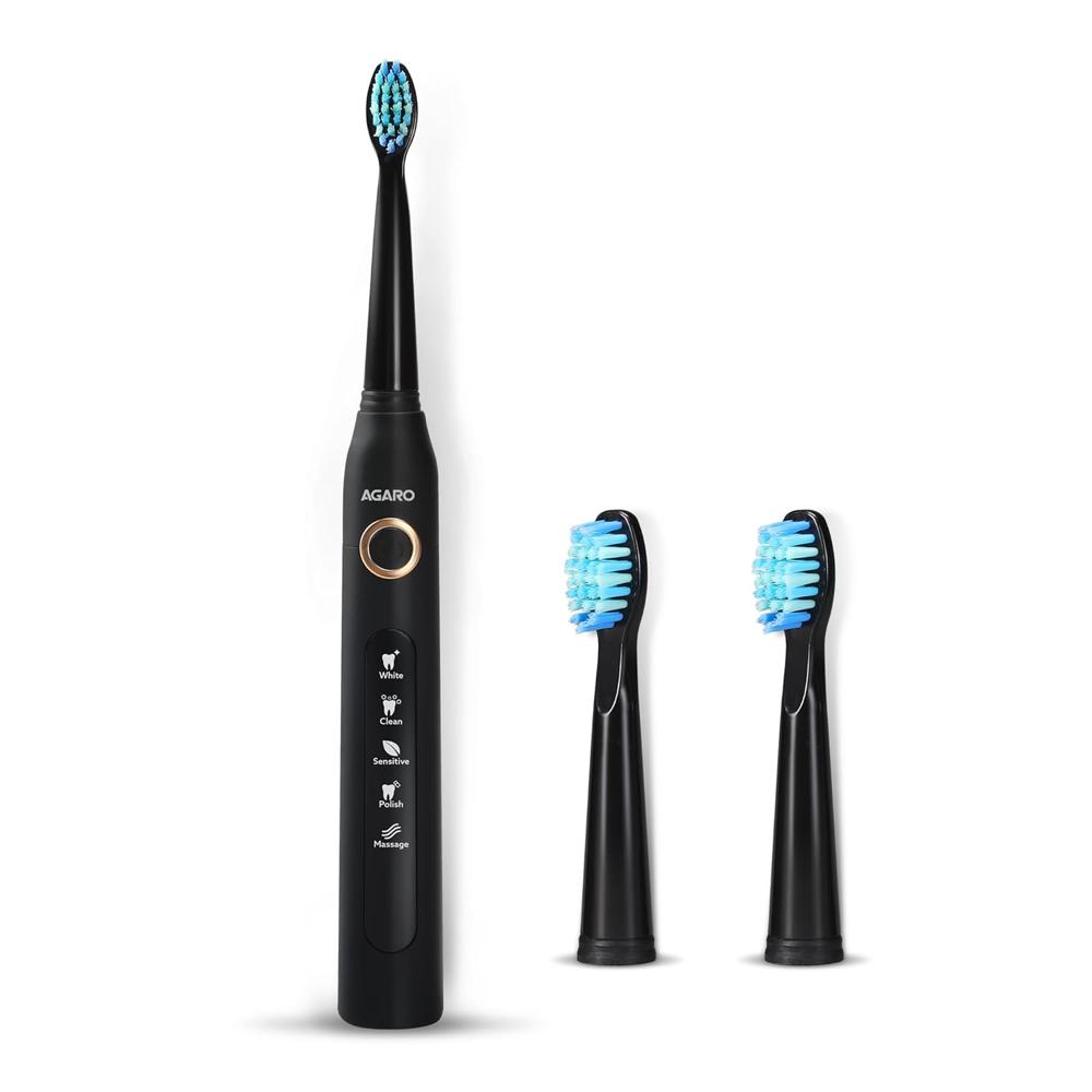 Agaro Cosmic Sonic Electric Toothbrush For Adults With 5 Modes, 3 Brush Heads & Rechargeable With 4 Hours Charge Lasting Up To 25 Days, Power Toothbrush, (black) 33437 - Color: Black
