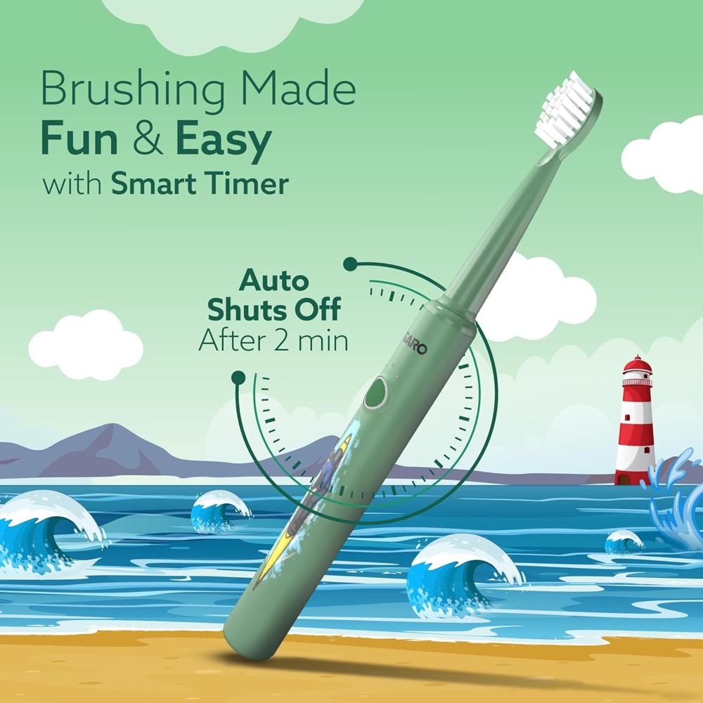 AGARO REX Lite Sonic Electric Kids Toothbrush with 3 Brushing Modes, 19000 Strokes per minute, Dupont Soft Nylon Bristles, Rechargeable Battery, Power Tooth Brush, Replaceable Heads 33463