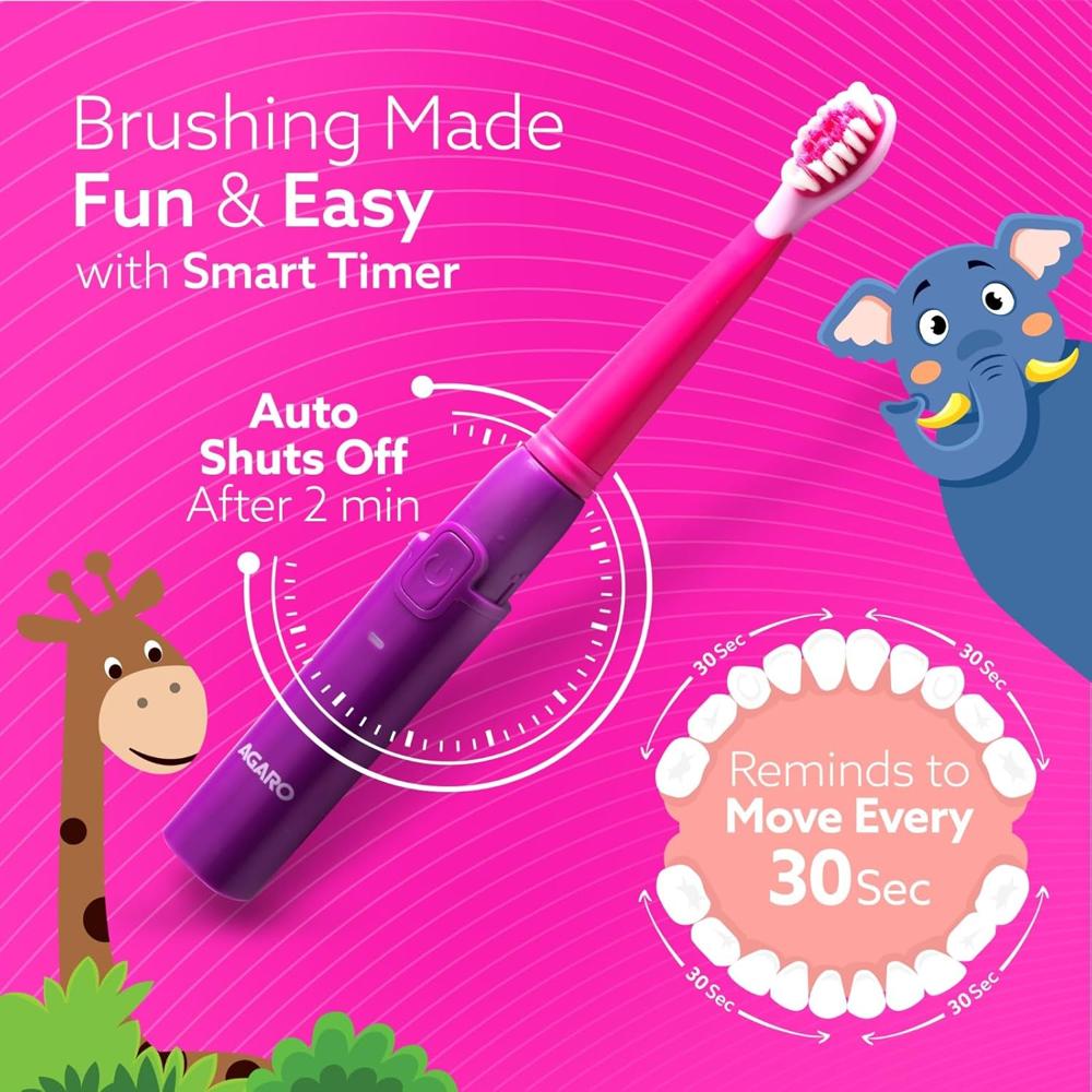 AGARO Rex Sonic Kids Tooth Brush Purple  Rechargeable  33521