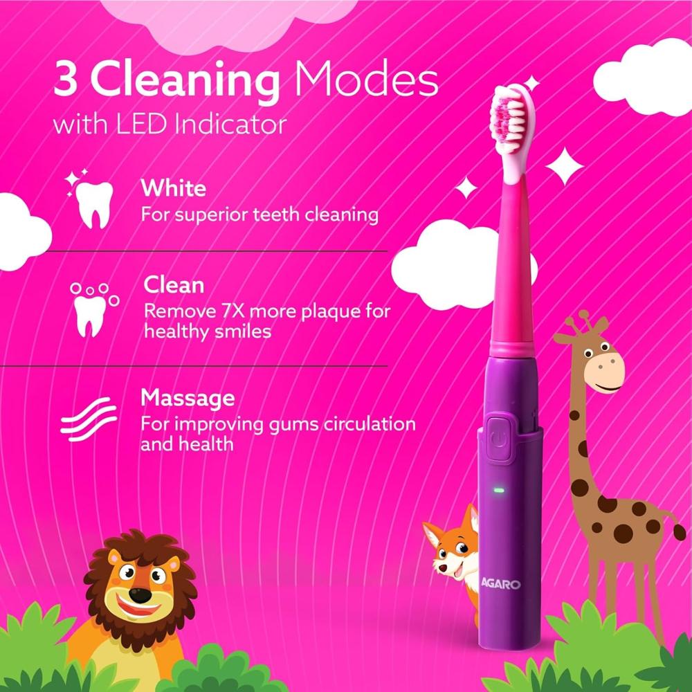 AGARO Rex Sonic Kids Tooth Brush Purple  Rechargeable  33521