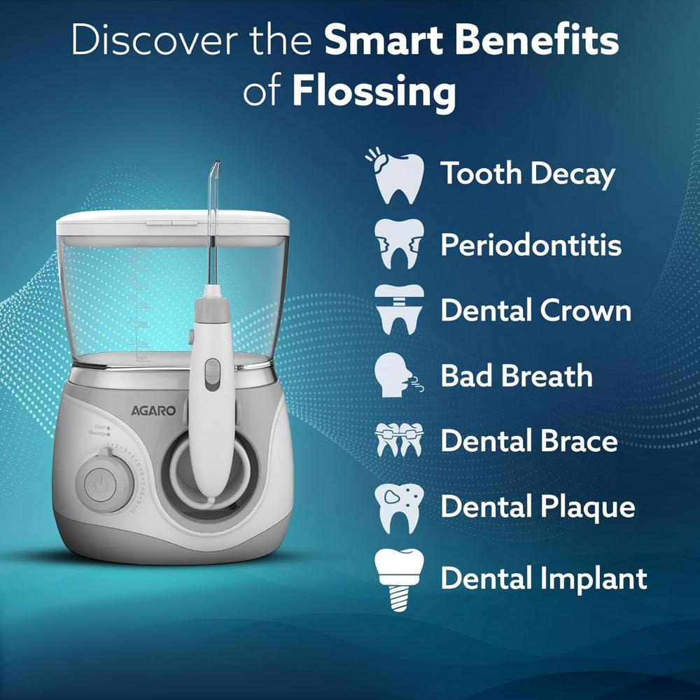 AGARO Tabletop Oral Irrigator with 2 Cleaning Modes & 10 Pressure Settings, 600ml Watertank, Oral Flosser