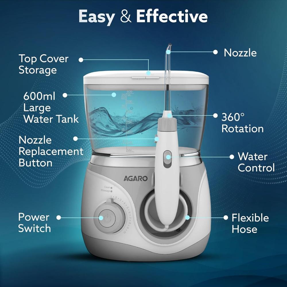 AGARO Tabletop Oral Irrigator with 2 Cleaning Modes & 10 Pressure Settings, 600ml Watertank, Oral Flosser