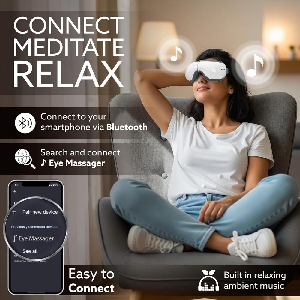 AGARO Supreme Eye Massager with Lukewarm Heat, Relax, Reduce Eye Strain, Relief from Stress, Air Compression Massage,  34281