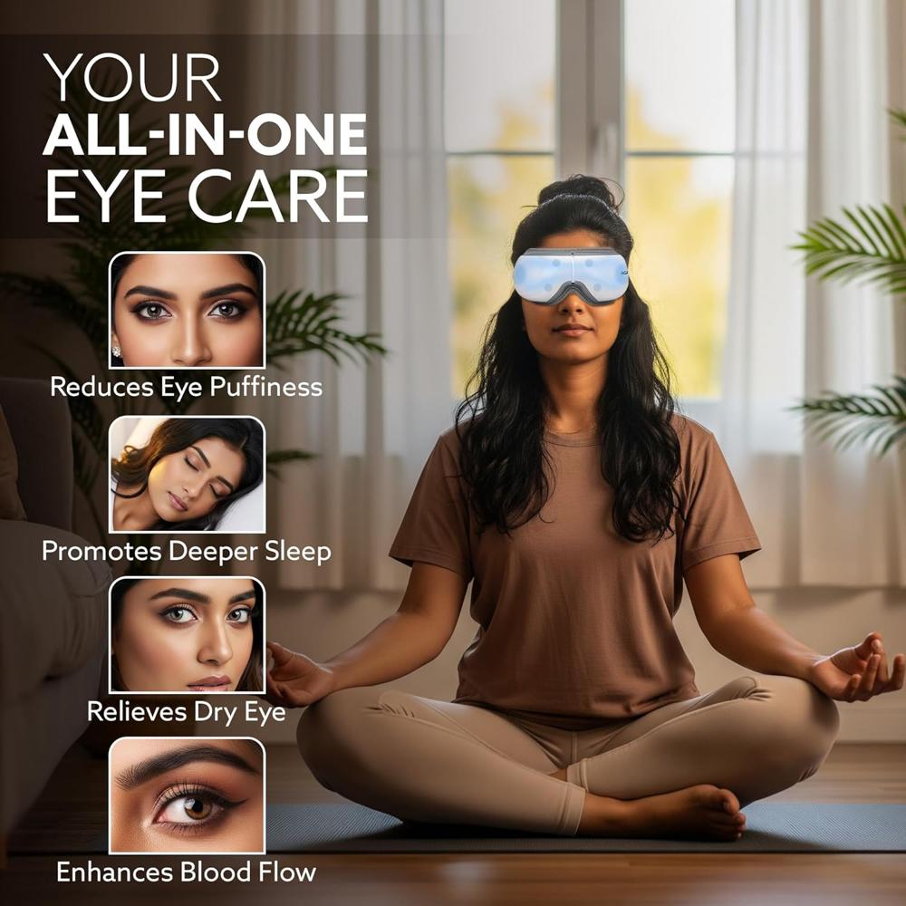 AGARO Supreme Eye Massager with Lukewarm Heat, Relax, Reduce Eye Strain, Relief from Stress, Air Compression Massage,  34281