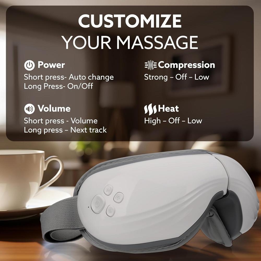 AGARO Supreme Eye Massager with Lukewarm Heat, Relax, Reduce Eye Strain, Relief from Stress, Air Compression Massage,  34281