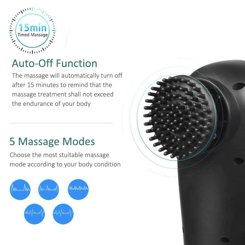 AGARO Comfort Electric Handheld Full Body Hammer Massager with 5 Massage Heads, 5 Mode & 6 Speed Settings for Pain Relief & Relaxation (Green & Black), Back,Leg & Foot 33322