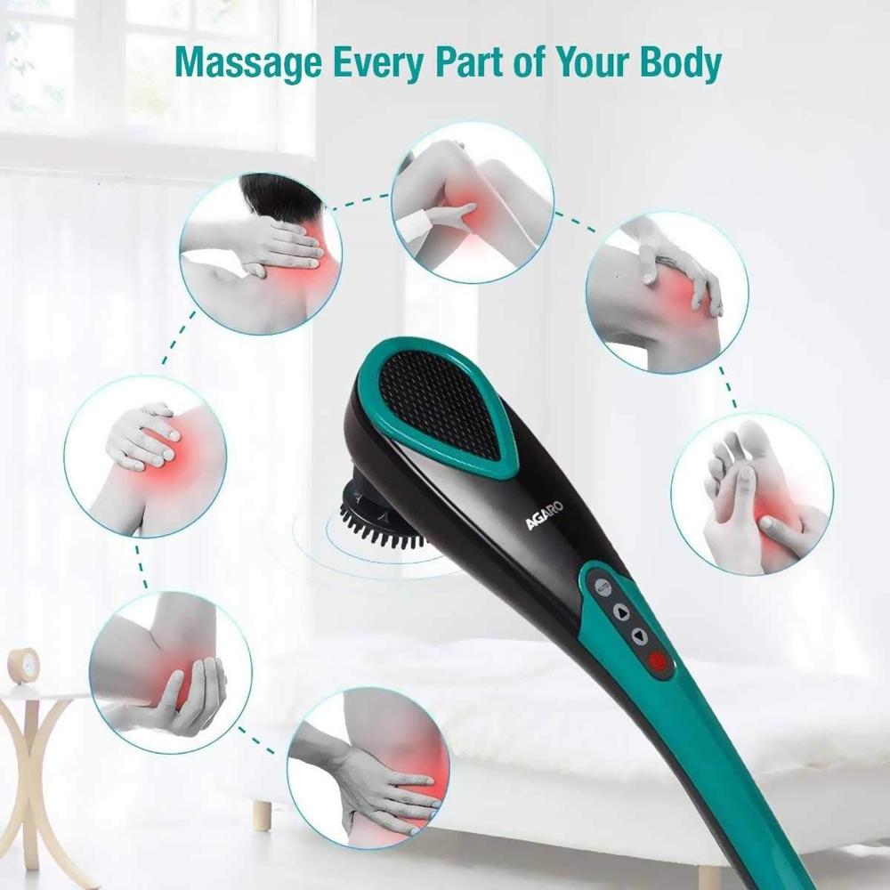 AGARO Comfort Electric Handheld Full Body Hammer Massager with 5 Massage Heads, 5 Mode & 6 Speed Settings for Pain Relief & Relaxation (Green & Black), Back,Leg & Foot 33322