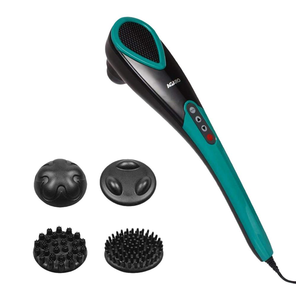 AGARO Comfort Electric Handheld Full Body Hammer Massager with 5 Massage Heads, 5 Mode & 6 Speed Settings for Pain Relief & Relaxation (Green & Black), Back,Leg & Foot 33322