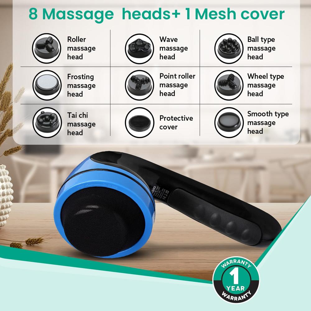 AGARO REGAL Electric Handheld Full Body Massager with 8 Massage Heads and Variable Speed Settings for Pain Relief and Relaxation, Back, Leg & Foot 33323