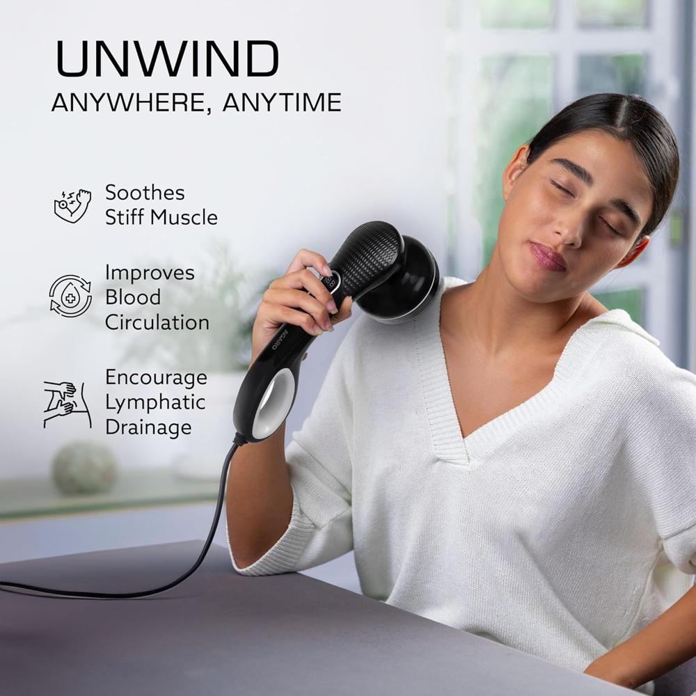 AGARO Relaxo Electric Handheld Full Body Massager with 8 Massage Heads, 5 Mode & 6 Speed Settings for Muscle Relief & Relaxation (Black), Back, Leg & Foot 33324
