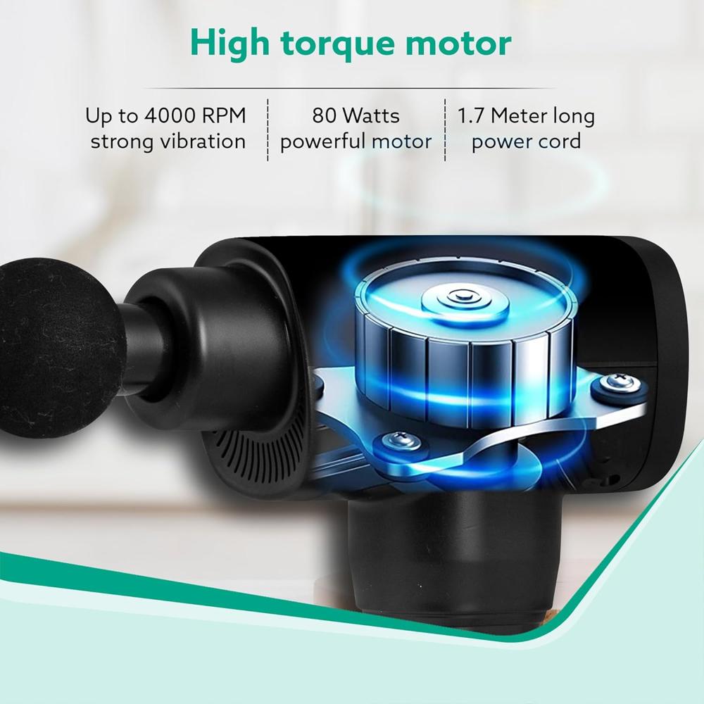 AGARO Impact Handheld Deep Tissue Percussion Gun Massager,Massage Machine, Body Massager, 6 Massage Heads, 5 Speed, For Deep Tissue Massage, Body Relaxation & Pain Relief (Black) 33659