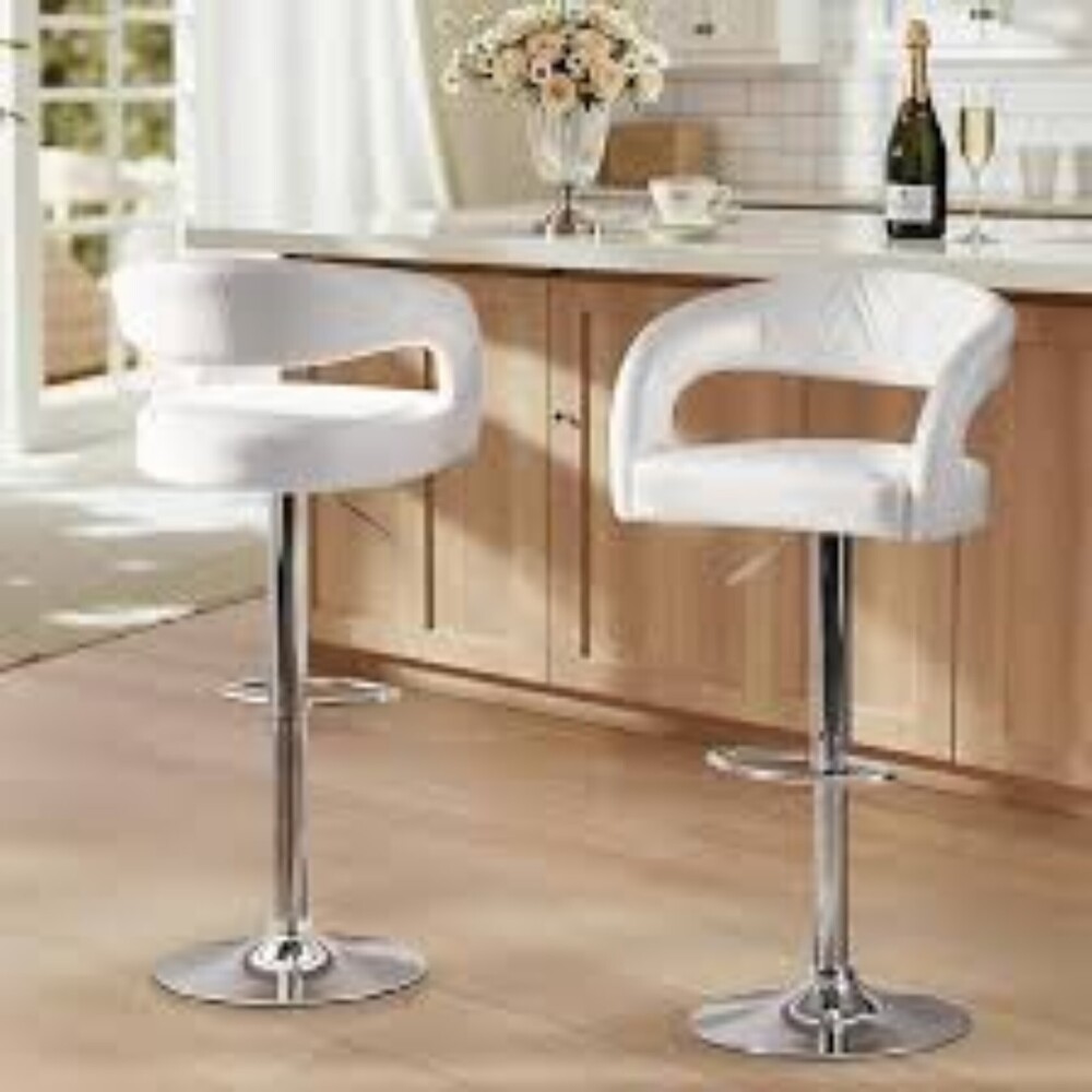 White Leather Bar Stool - High-quality Steel, 29 Inches Tall, Corrosion-resistant, Elegant Modern Design