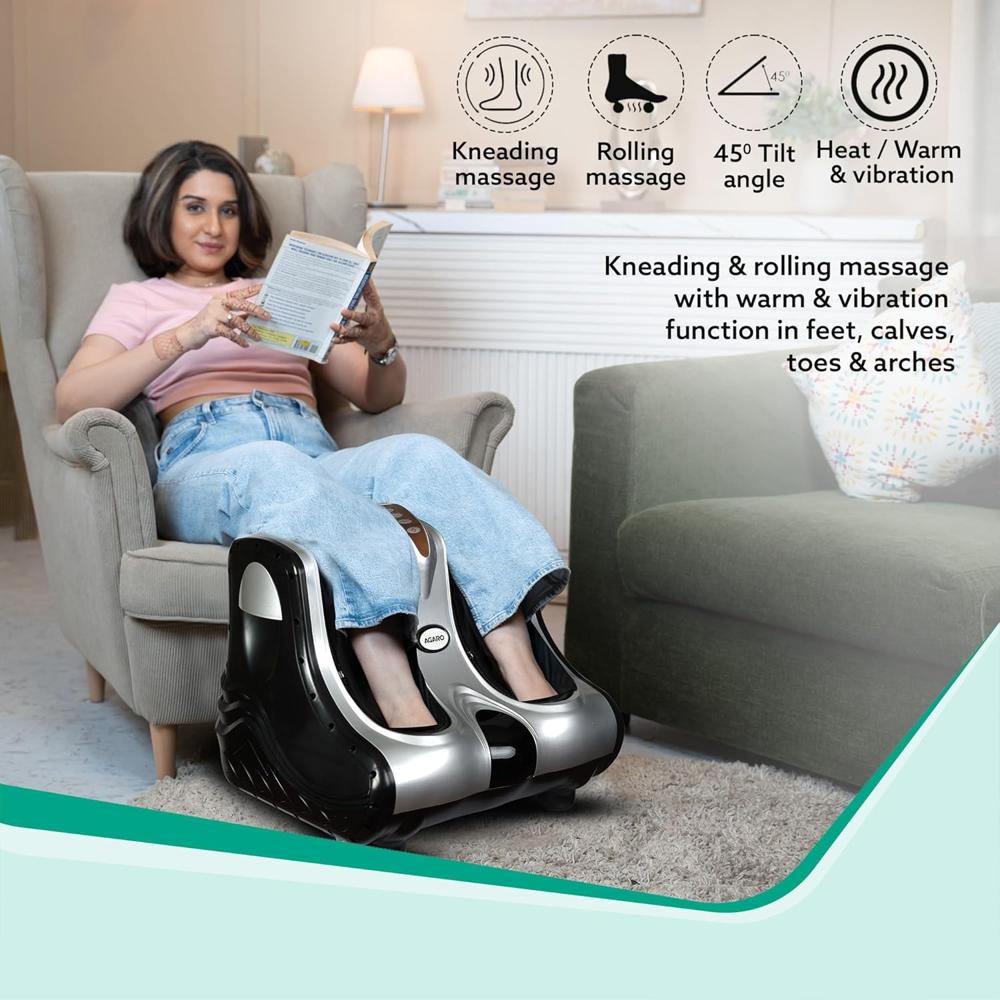 AGARO Amaze Foot & Calf Massager, Rolling & Kneading Massage, Vibration, Lukewarm Heat, Calf/Foot Massage Each with 3 Intensity Levels, everyday Relief, Muscle Relaxation & Increases Blood Circulation 33320