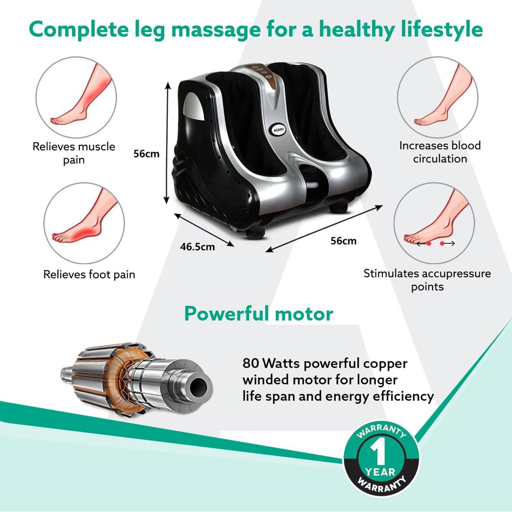 AGARO Amaze Foot & Calf Massager, Rolling & Kneading Massage, Vibration, Lukewarm Heat, Calf/Foot Massage Each with 3 Intensity Levels, everyday Relief, Muscle Relaxation & Increases Blood Circulation 33320