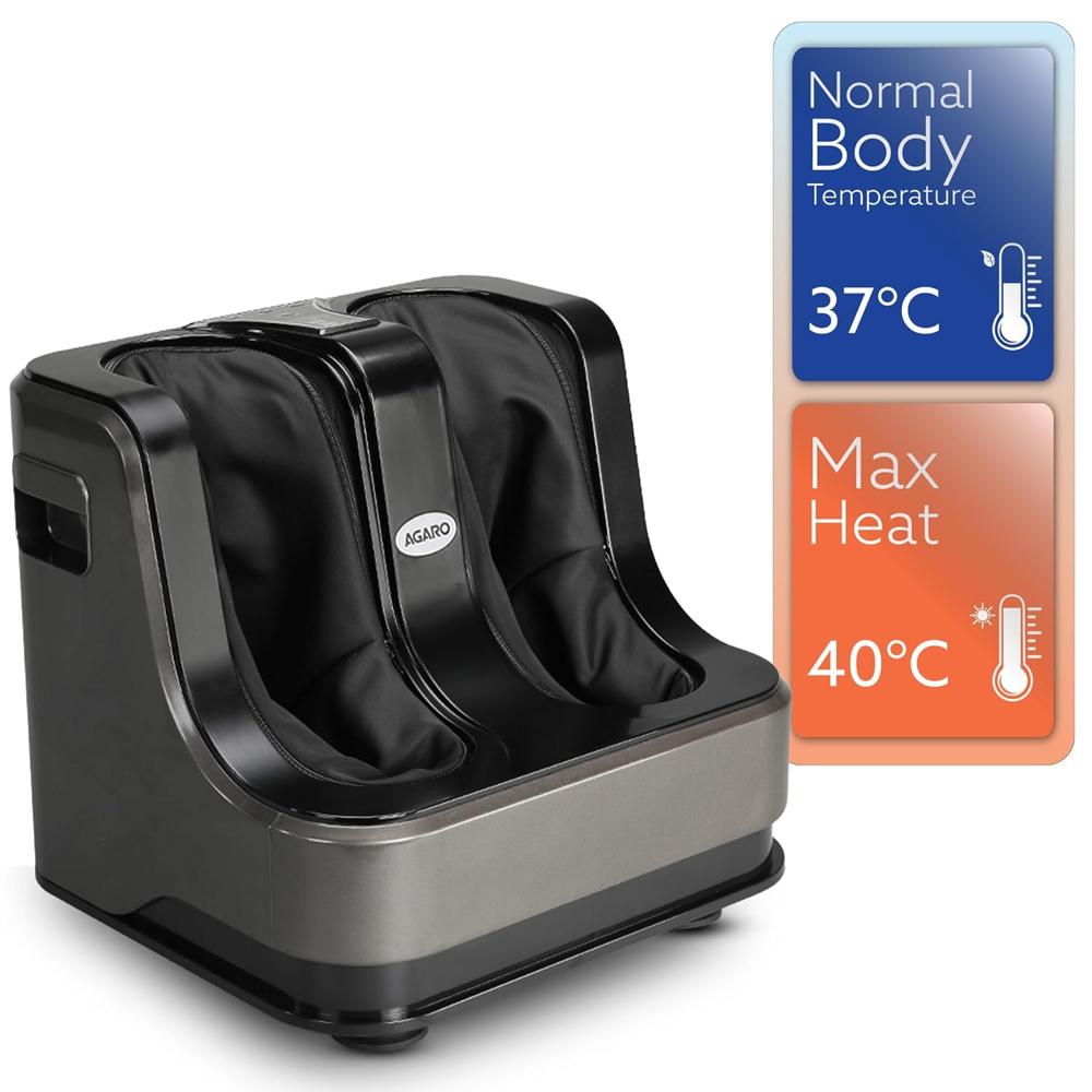 AGARO Rejoice Foot, Calf and Leg Massager with Lukewarm Heating and Vibration, 80W, 4 Motors, Rolling & Kneading Functions for Muscle Relaxation & Improving Blood Circulation (Grey) 33440